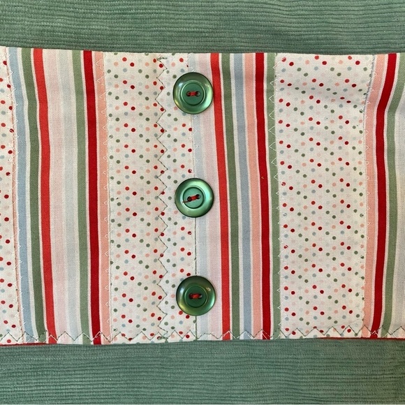 Vintage Handmade Sage Green & Poppy Red Corduroy Bag with Buttons - Picture 6 of 14